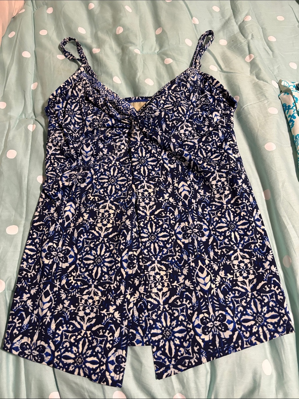 Miraclesuit Navy and White Floral-Print Spaghetti Strap Tankini